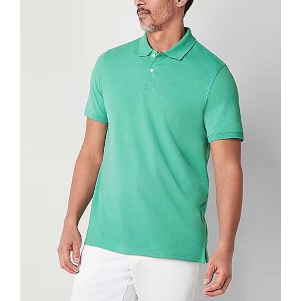 St. John's Bay Premium Stretch Mens Classic Fit Short Sleeve Polo Shirt Mint Med